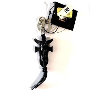 Frye Leather Double F Logo Black Leather Purse Charm KEYFOB NEW Unused with Tags